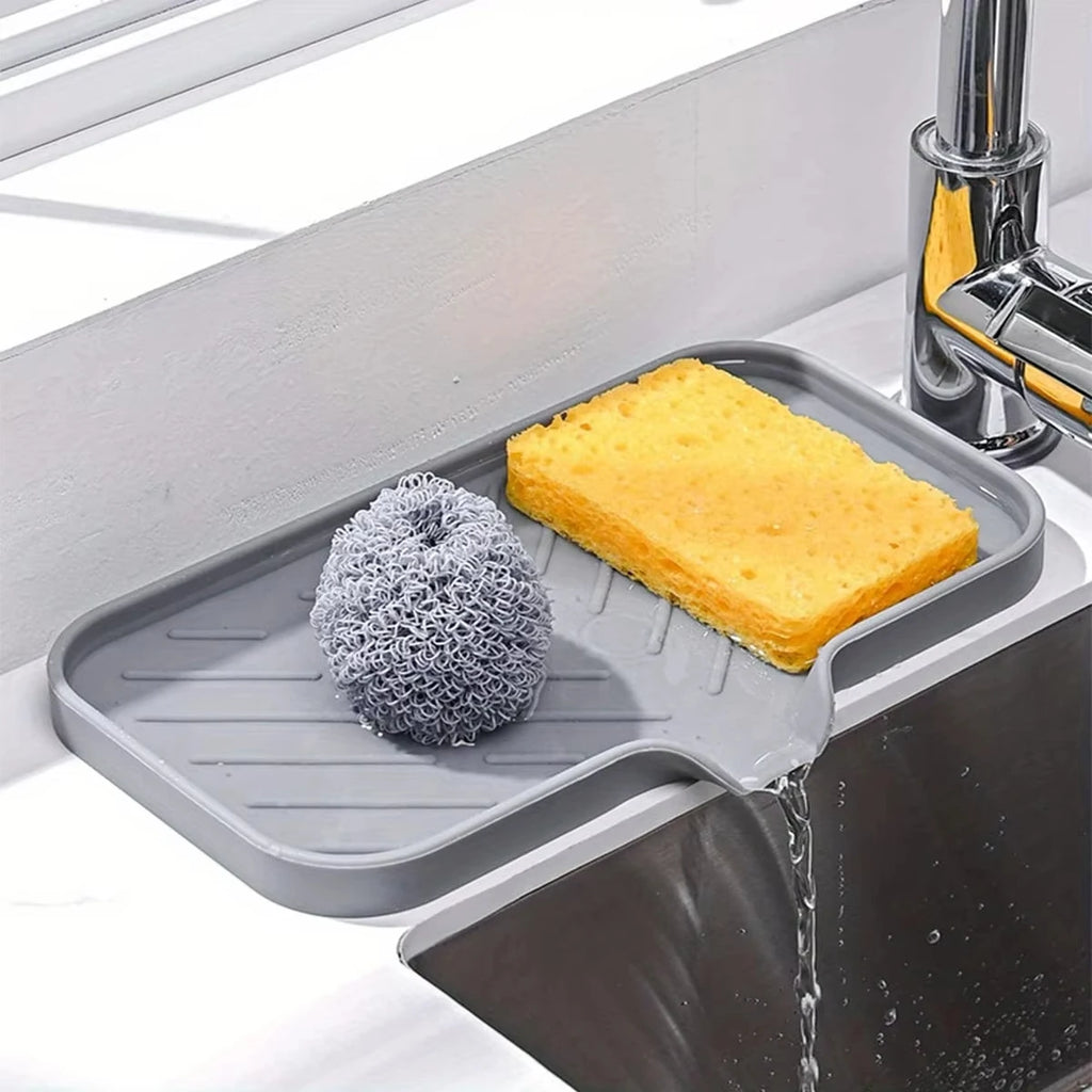 Silicone Kitchen Sink Organizer Tray with Drain | Soap & Sponge Holder (1 or 2 Pack)
