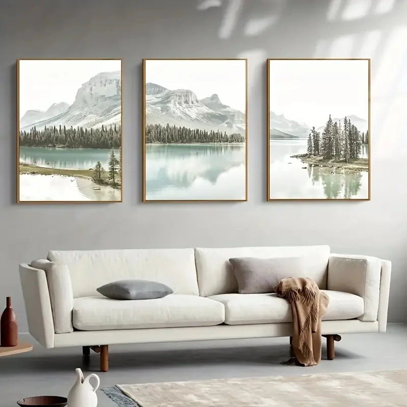 3pcs Nordic Mountain Lake Landscape Canvas Wall Art Nature Scenery Poster for Home Decor High-Quality Print for Living Room