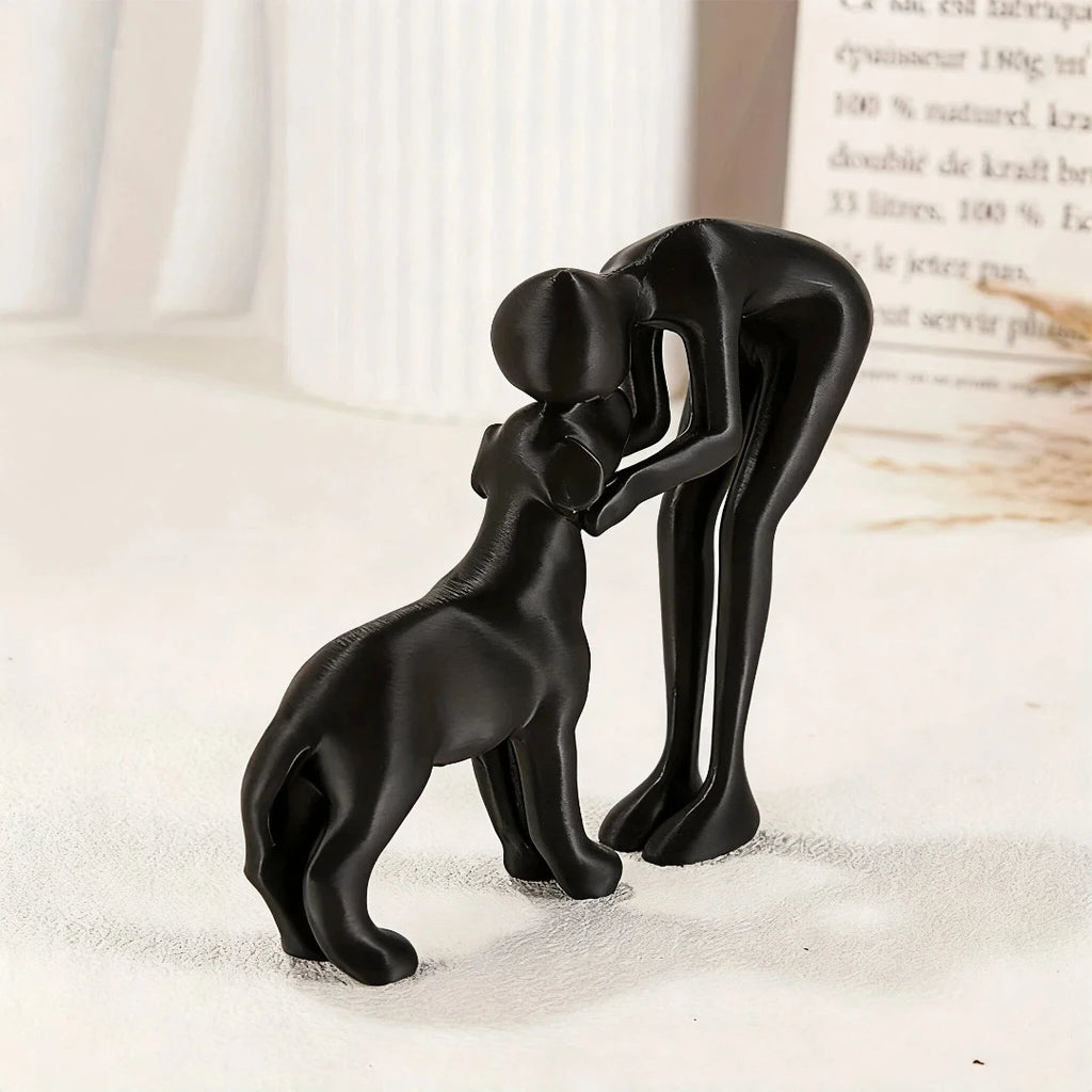 Abstract Human & Pet Figurine | Modern Companion Sculpture for Home & Office Decor.