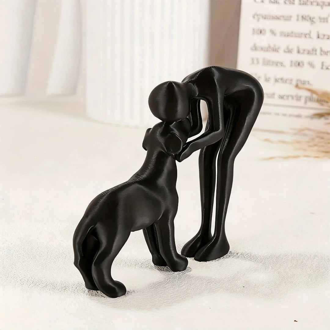 Abstract Human & Pet Figurine | Modern Companion Sculpture for Home & Office Decor.