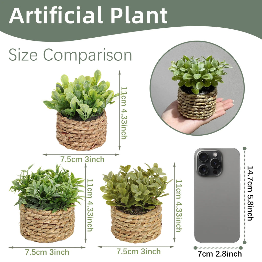 XIYA FLOWER Green Artificial Plants Eucalyptus Grass Woven Small Potted Plants Grass Mound 11cm PE Material Home Decoration