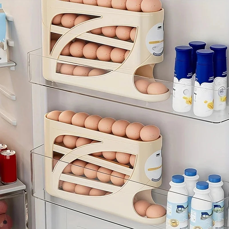 3-Tier Rolling Egg Storage Organizer | Refrigerator Egg Holder for Up to 24 Eggs