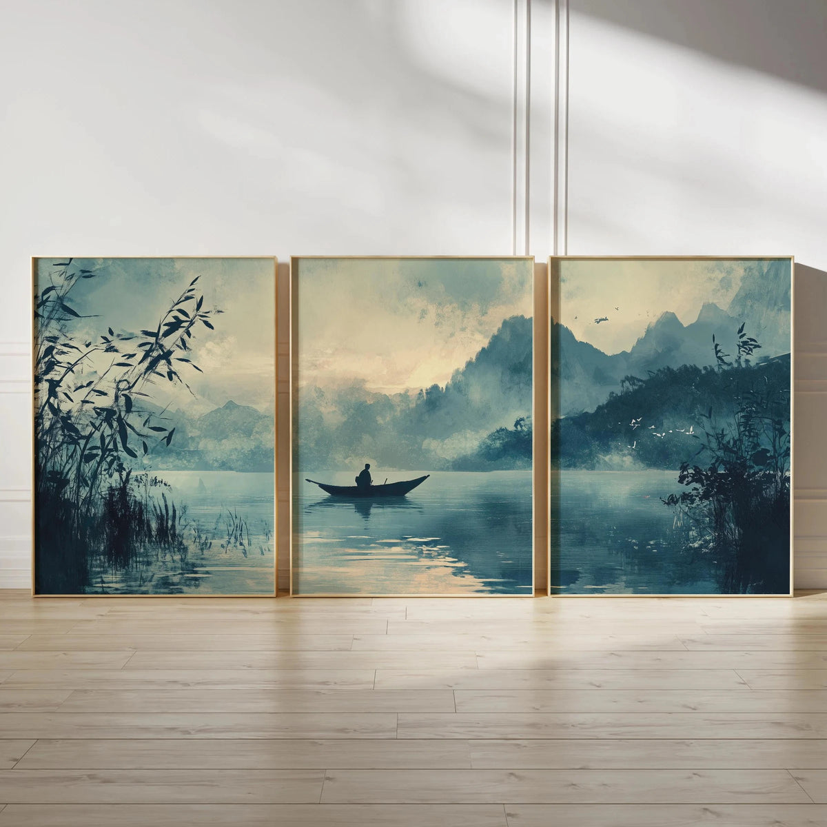 Japanese Zen Landscape Wall Art Set | Minimalist Cherry Blossom Canvas Prints – 3-Piece Décor