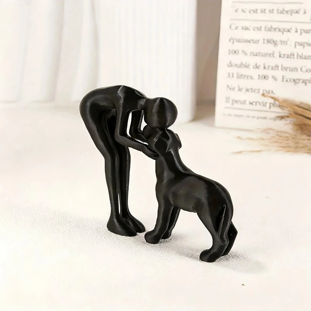 Abstract Human & Pet Figurine | Modern Companion Sculpture for Home & Office Decor.