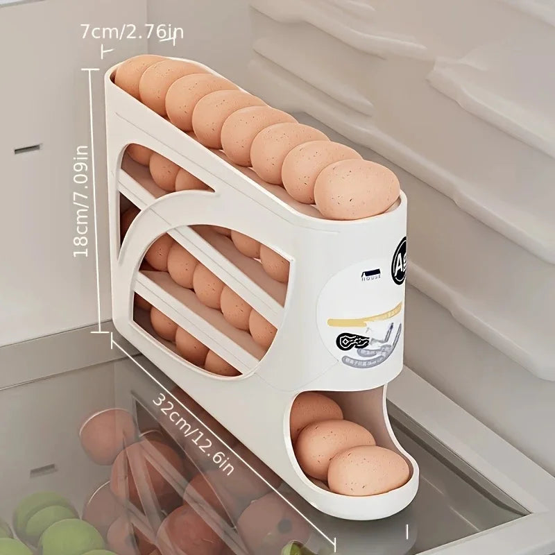 3-Tier Rolling Egg Storage Organizer | Refrigerator Egg Holder for Up to 24 Eggs