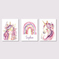 Custom Name Purple Unicorn Nursery Prints Poster Girls Bedroom Decor Wall Art Rainbow Unicorn Print Decor Birthday Gift Poster