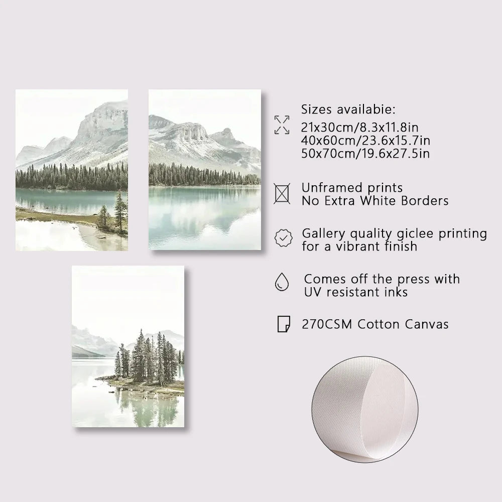 3pcs Nordic Mountain Lake Landscape Canvas Wall Art Nature Scenery Poster for Home Decor High-Quality Print for Living Room
