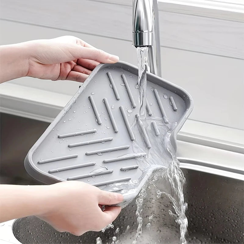 Silicone Kitchen Sink Organizer Tray with Drain | Soap & Sponge Holder (1 or 2 Pack)