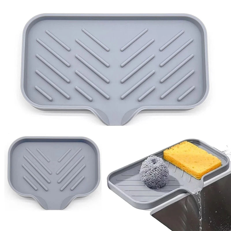Silicone Kitchen Sink Organizer Tray with Drain | Soap & Sponge Holder (1 or 2 Pack)