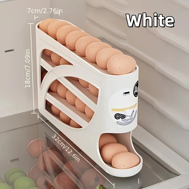 3-Tier Rolling Egg Storage Organizer | Refrigerator Egg Holder for Up to 24 Eggs