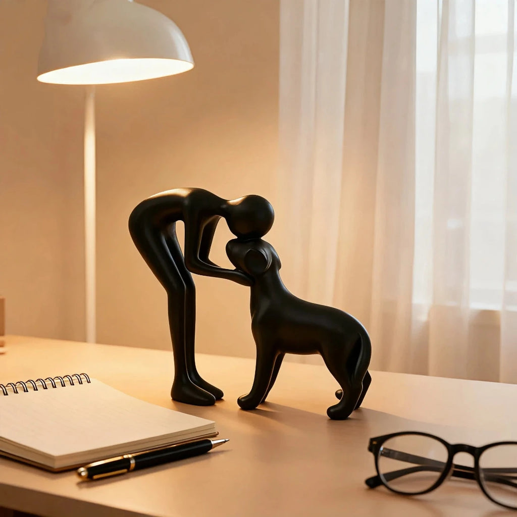 Abstract Human & Pet Figurine | Modern Companion Sculpture for Home & Office Decor.