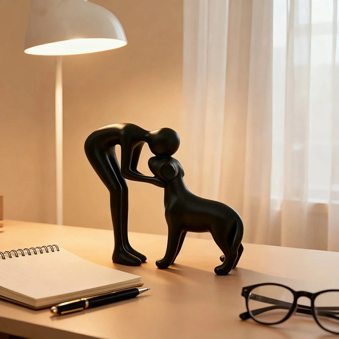 Abstract Human & Pet Figurine | Modern Companion Sculpture for Home & Office Decor.