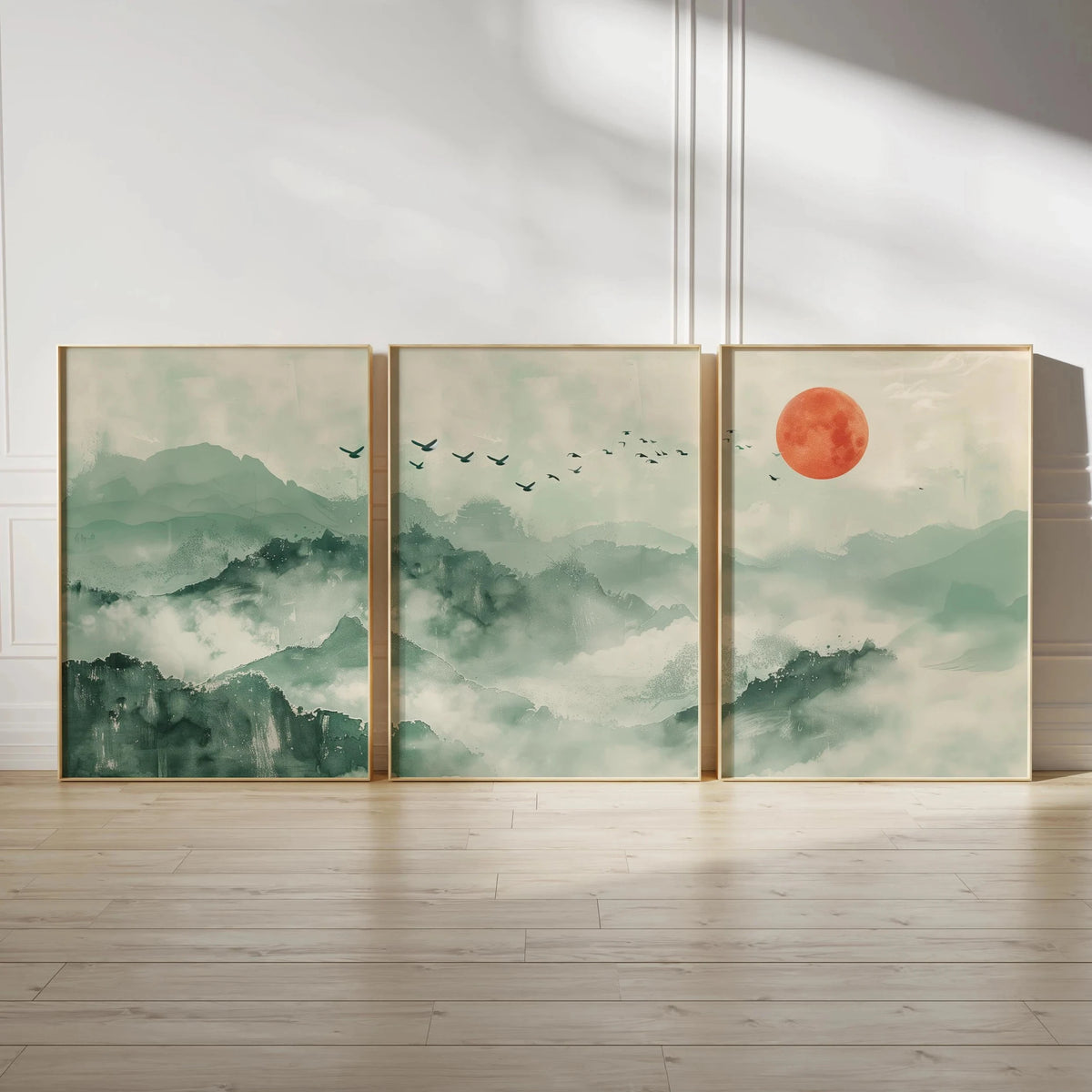 Japanese Zen Landscape Wall Art Set | Minimalist Cherry Blossom Canvas Prints – 3-Piece Décor