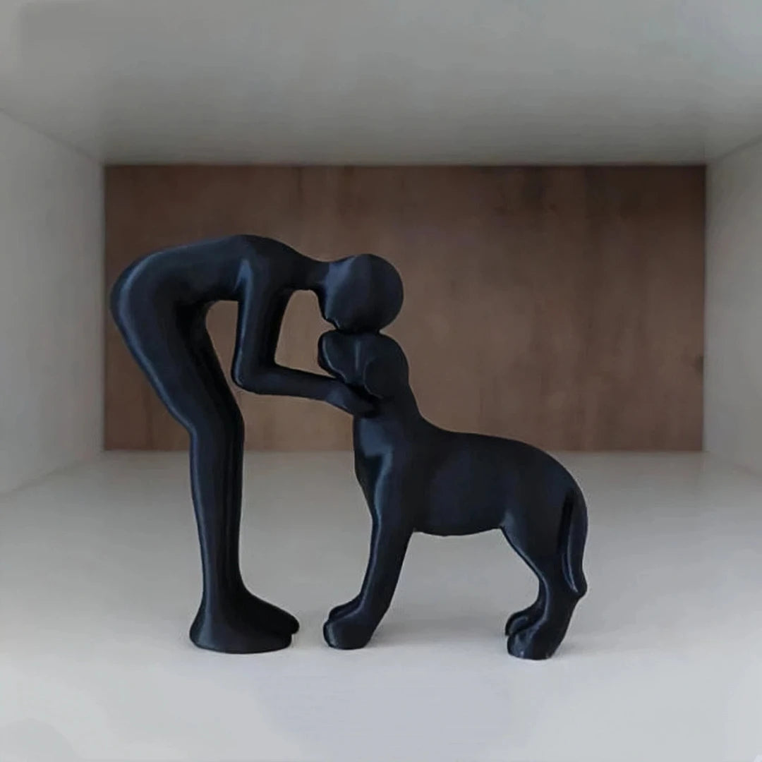 Abstract Human & Pet Figurine | Modern Companion Sculpture for Home & Office Decor.