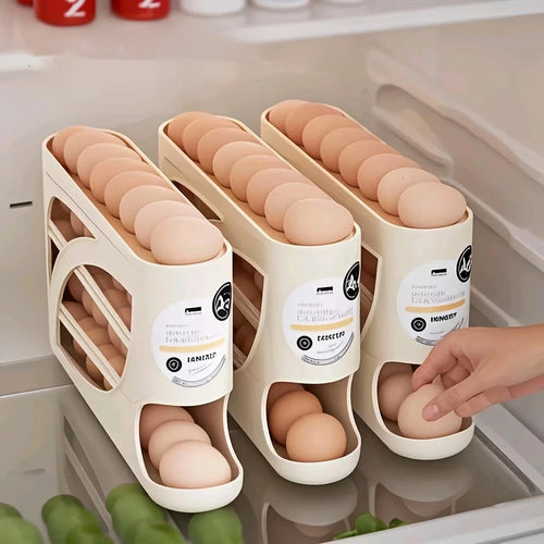 3-Tier Rolling Egg Storage Organizer | Refrigerator Egg Holder for Up to 24 Eggs