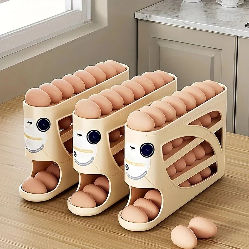 3-Tier Rolling Egg Storage Organizer | Refrigerator Egg Holder for Up to 24 Eggs