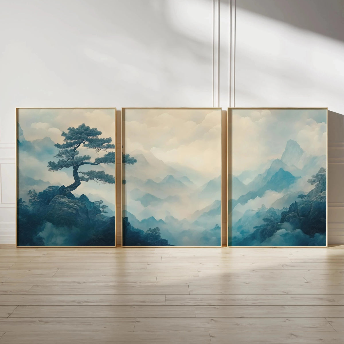 Japanese Zen Landscape Wall Art Set | Minimalist Cherry Blossom Canvas Prints – 3-Piece Décor