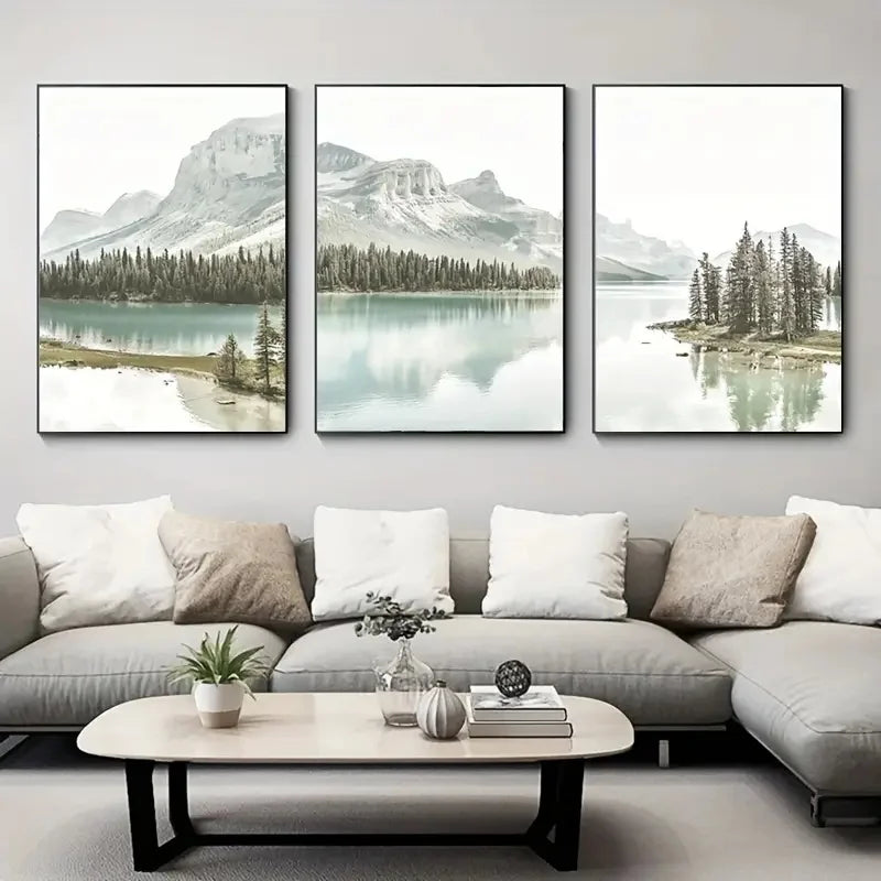 3pcs Nordic Mountain Lake Landscape Canvas Wall Art Nature Scenery Poster for Home Decor High-Quality Print for Living Room