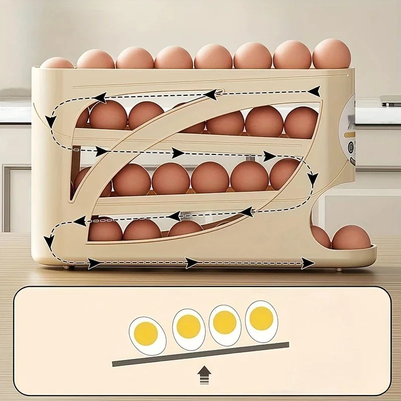 3-Tier Rolling Egg Storage Organizer | Refrigerator Egg Holder for Up to 24 Eggs