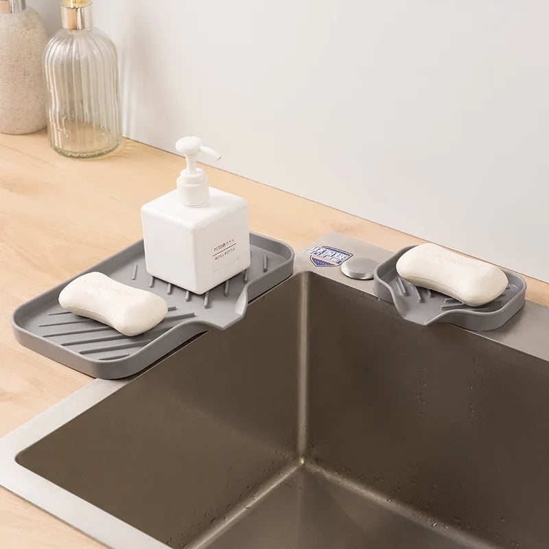 Silicone Kitchen Sink Organizer Tray with Drain | Soap & Sponge Holder (1 or 2 Pack)