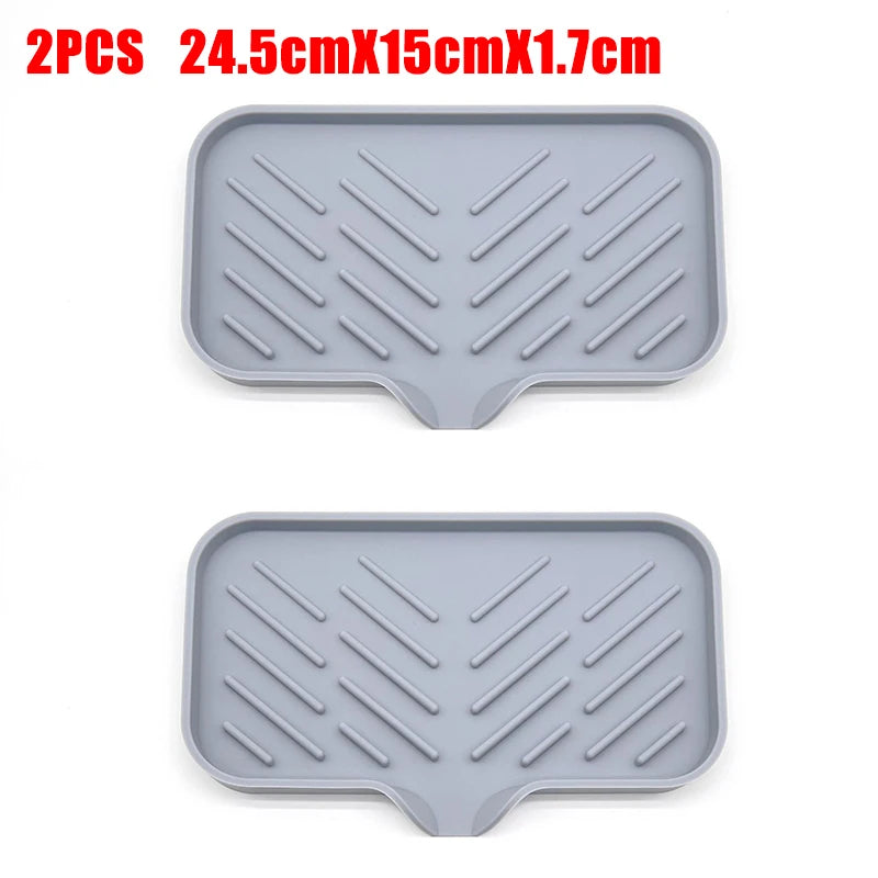 Silicone Kitchen Sink Organizer Tray with Drain | Soap & Sponge Holder (1 or 2 Pack)