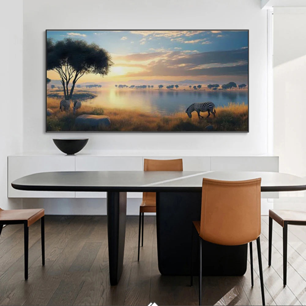 Zebras Poster and Prints Natural Scenery Wild Animal Art Canvas Painting Wall Art Picture for Living Room Home Decor No Frame