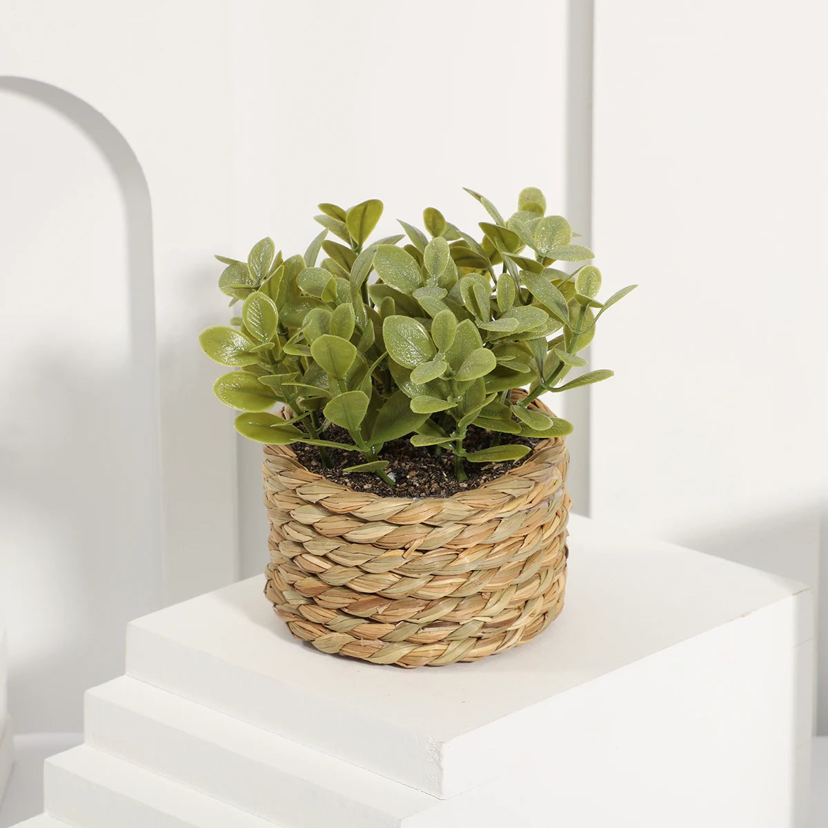 XIYA FLOWER Green Artificial Plants Eucalyptus Grass Woven Small Potted Plants Grass Mound 11cm PE Material Home Decoration