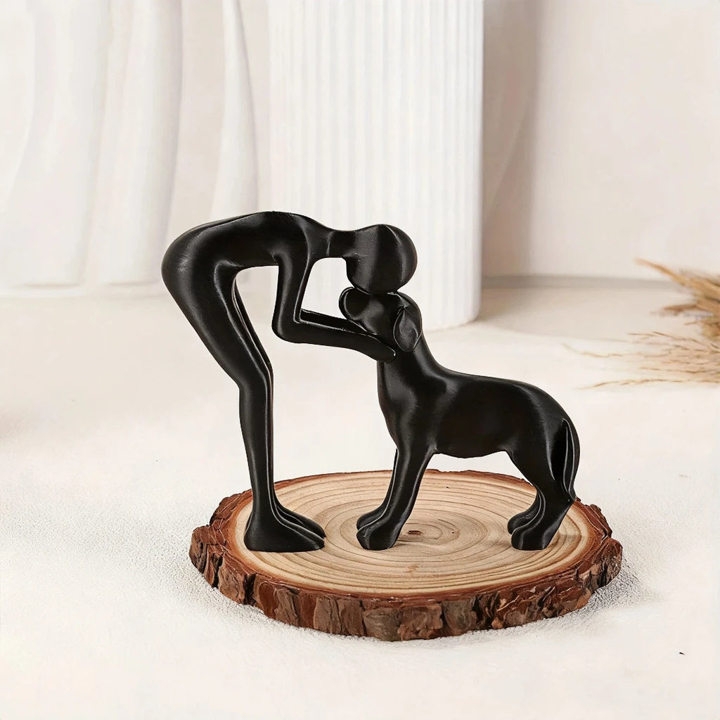 Abstract Human & Pet Figurine | Modern Companion Sculpture for Home & Office Decor.
