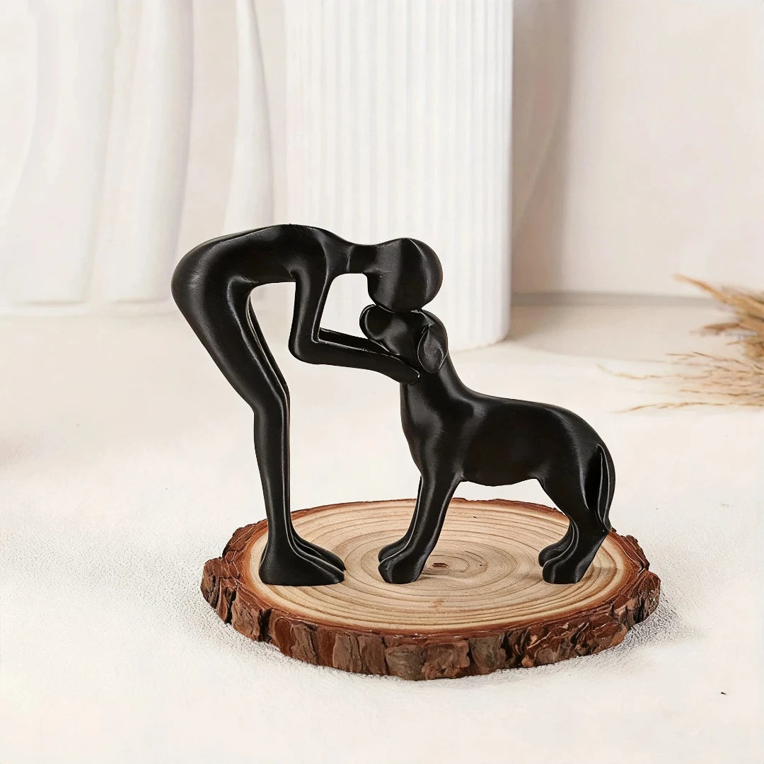 Abstract Human & Pet Figurine | Modern Companion Sculpture for Home & Office Decor.