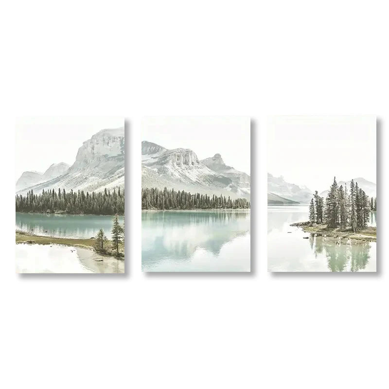 3pcs Nordic Mountain Lake Landscape Canvas Wall Art Nature Scenery Poster for Home Decor High-Quality Print for Living Room