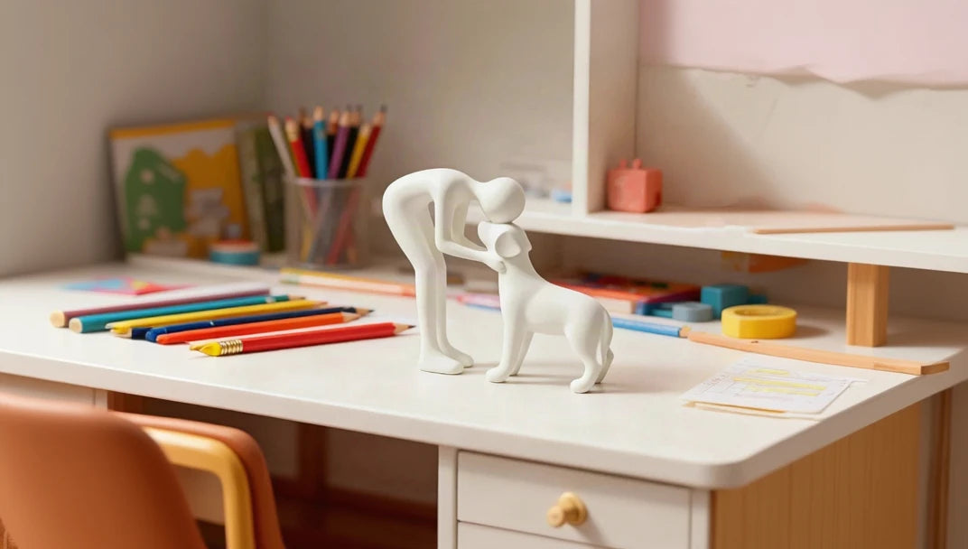 Abstract Human & Pet Figurine | Modern Companion Sculpture for Home & Office Decor.