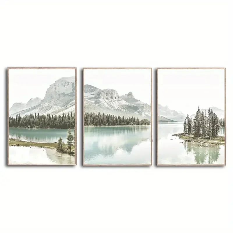 3pcs Nordic Mountain Lake Landscape Canvas Wall Art Nature Scenery Poster for Home Decor High-Quality Print for Living Room