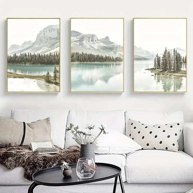3pcs Nordic Mountain Lake Landscape Canvas Wall Art Nature Scenery Poster for Home Decor High-Quality Print for Living Room