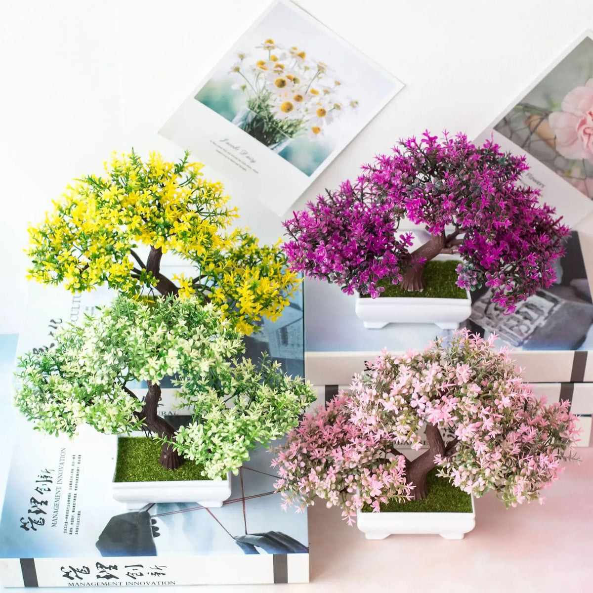 Artificial Bonsai Plant with Pot | Mini Faux Tree & Flower Décor for Home, Office & Table