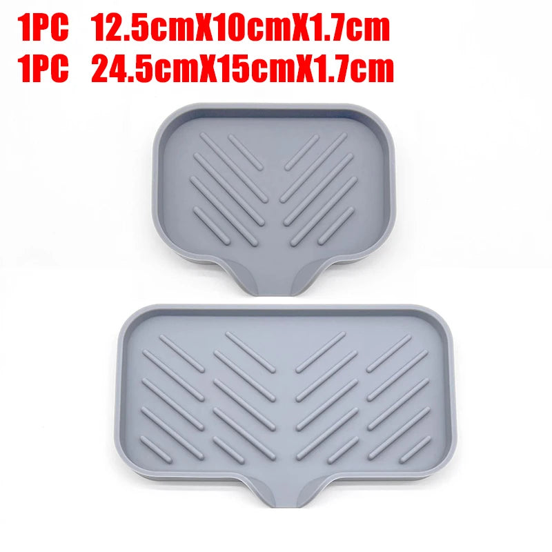 Silicone Kitchen Sink Organizer Tray with Drain | Soap & Sponge Holder (1 or 2 Pack)